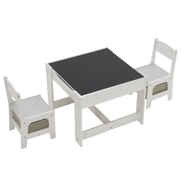 Children's Wooden Table And Chair Set With Two Storage Bags (One Table And Two Chairs) Grey And White