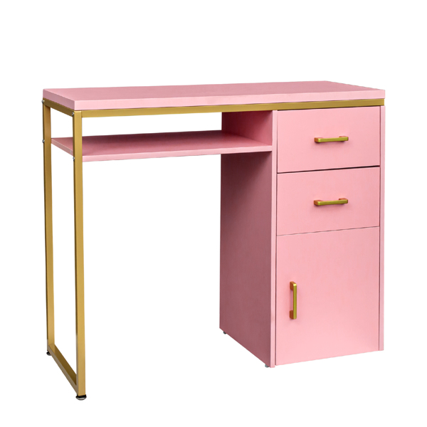  pink particle board iron pipe 97*35*78cm 2 drawers and 1 door computer desk can be used in multiple scenes