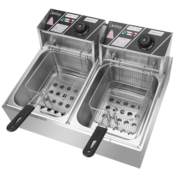 【Replace the old encoding 99495447】EH82 5000W MAX 110V 12.7QT/12L Stainless Steel Double Cylinder Electric Fryer US Plug