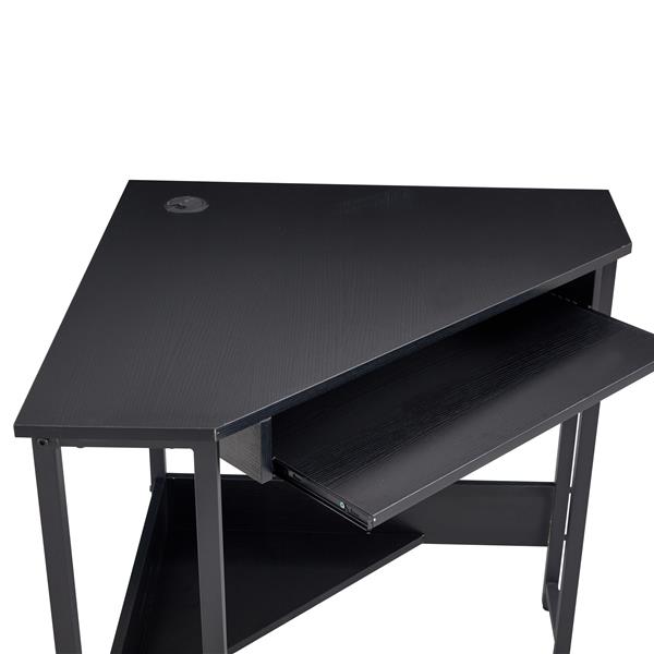 Triangle Computer Desk,Corner Desk With Smooth Keyboard Tray& Storage Shelves ,Compact Home Office,Small Desk With Sturdy Steel Frame As Workstation For Small Space,BLACK,28.34''L 24''W 30.11''H