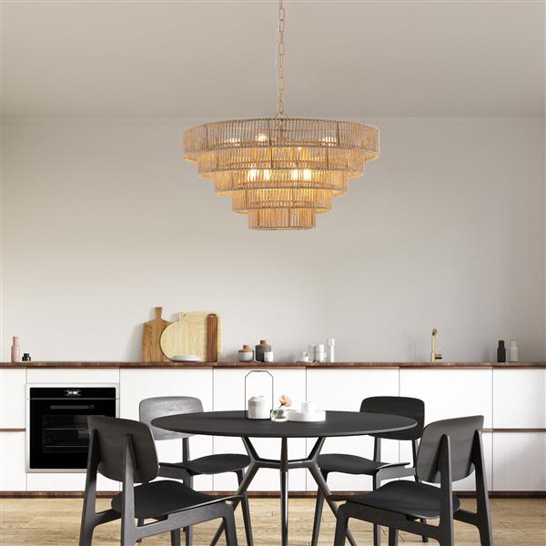 Bohemian style Woven Pendant Light 23.6 Inch Rattan Ligh Large Rattan Pendant Light with 5-Tier Rattan Chandelier--Wood