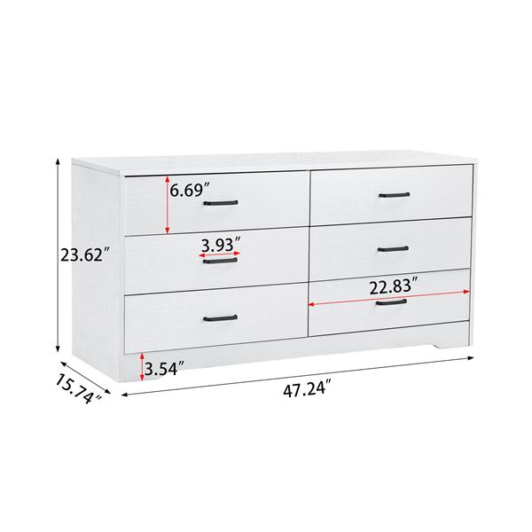 WOOD MDF BOARDS, 6 Drawers Dresser, WHITE