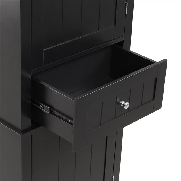 Tall Bathroom Storage Cabinet, Freestanding Storage Cabinet with Drawer and Adjustable Shelf, MDF Board with Painted Finish, Black