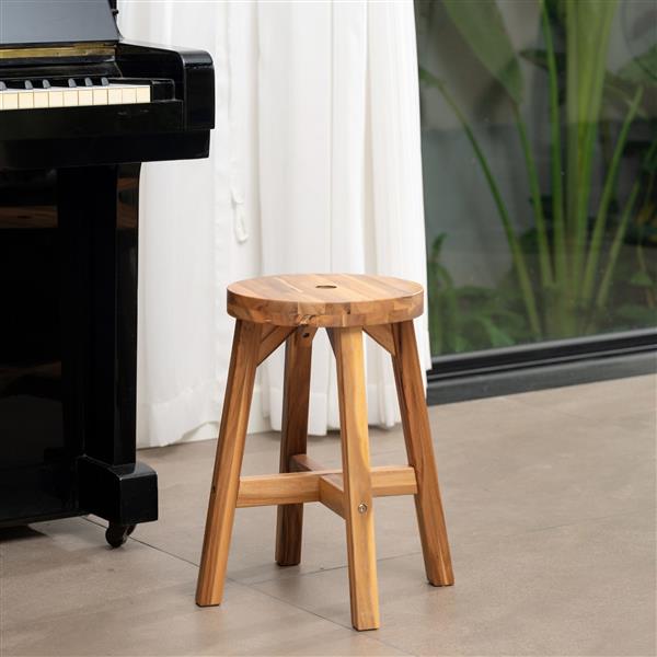 Acacia Wood Stool Round Top Chairs Best Ideas End Tables For Sofas Sub-stool for Living Room Bedside Strong Weight Capacity Upto 250 LBS, Natural Color