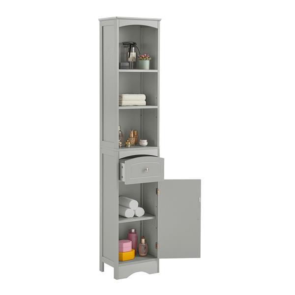 Tall Bathroom Cabinet, Freestanding Storage Cabinet with Drawer, MDF Board, Adjustable Shelf, Grey