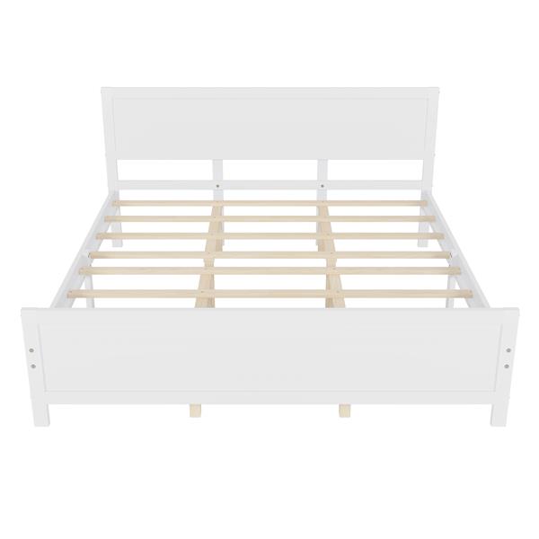 Wood Platform Bed Frame with Headboard, Mattress Foundation with Wood Slat Support, No Box Spring Needed, King Size, White