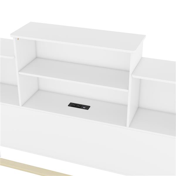 Queen Size Storage Platform Bed Frame with 4 Open Storage Shelves and USB Charging Design,White