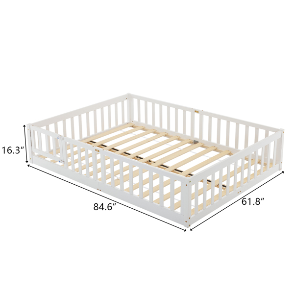 Fence Bed With Door With Board White Painted Pine Queen Children's Bed