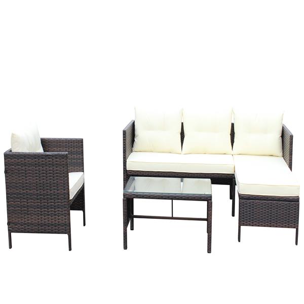 Outdoor patio Furniture sets 4 piece Conversation set wicker Ratten Sectional Sofa With Seat Cushions(Beige Cushion)