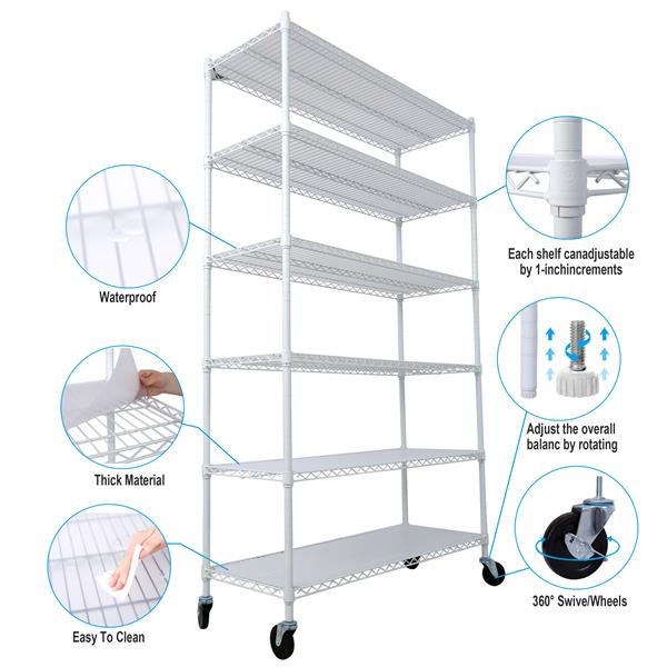 6 Tier 6000lbs Capacity NSF Metal Shelf Wire Shelving Unit, Heavy Duty Adjustable Storage Rack with Wheels & Shelf Liners for Commercial Grade Utility Steel Storage Rack, White- 82"H x 48"L x 18"D