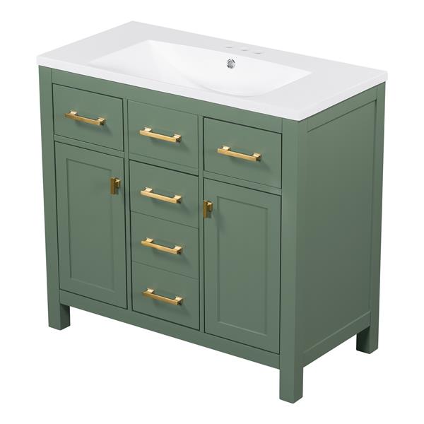 36'' Bathroon Vanity with Resin Sink Combo Set,Modern  Single Bathroom Cabinet with 4 Drawers & 2 Cabinets,Storage Cabinet for Bathroom, Solid Wood Frame Vanity Set, Green