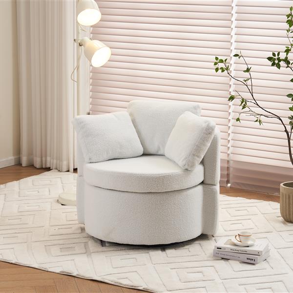 Fabric Swivel And Storage Chair With Back Cushion For Living Room,Ivory