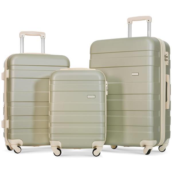 Luggage Sets New Model Expandable ABS Hardshell 3pcs Clearance Luggage Hardside Lightweight Durable Suitcase sets Spinner Wheels Suitcase with TSA Lock 20''24''28''( golden green amd beige)