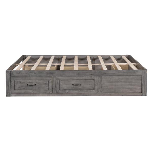 Full Size Platform Bed with 6 Storage Drawers,Antique Gray