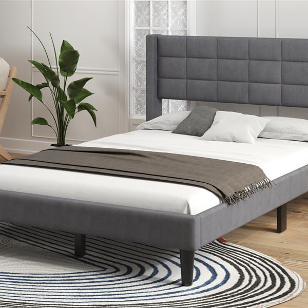 Queen Size Upholstered Platform Bed with Support Legs, Gray