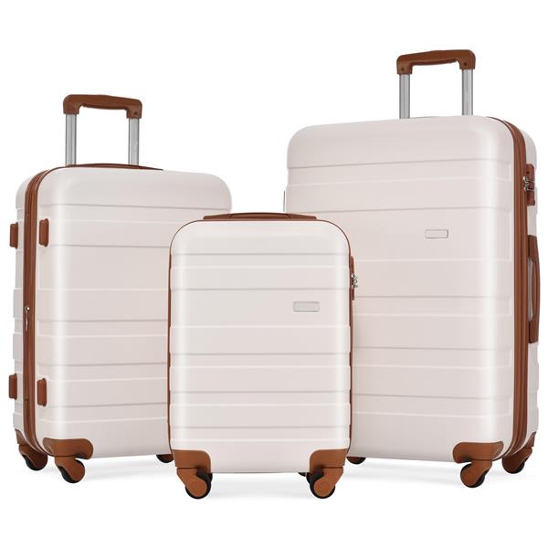 Luggage Sets New Model Expandable ABS Hardshell 3pcs Clearance Luggage Hardside Lightweight Durable Suitcase sets Spinner Wheels Suitcase with TSA Lock 20''24''28''( pink and brown)