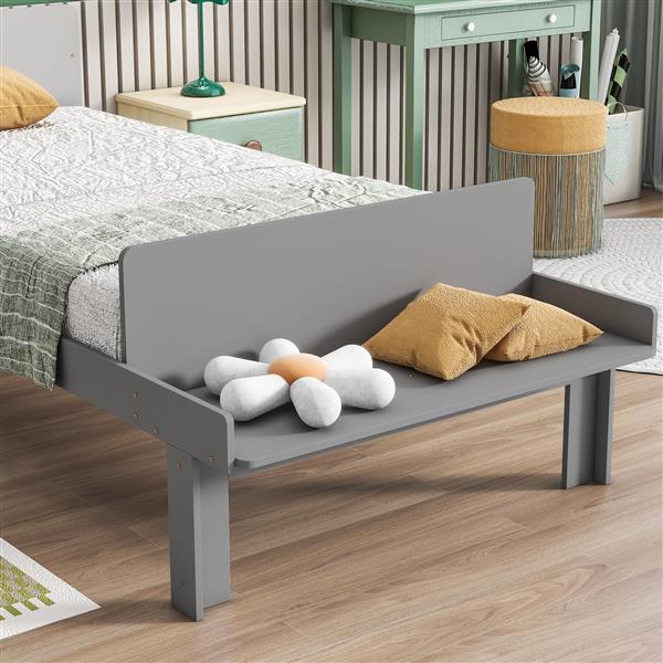 Twin Bed with Footboard Bench,Grey