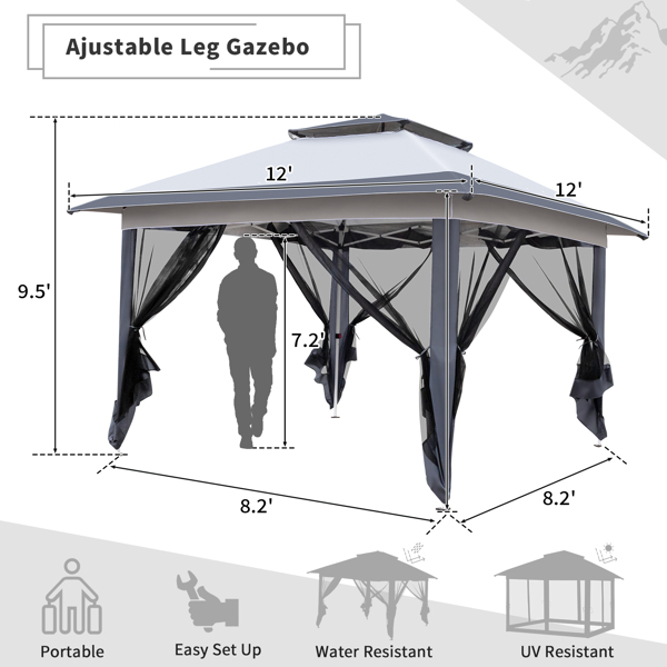 2' x 12' Outdoor Pop-up Canopy with 4 Sidewalls Grey