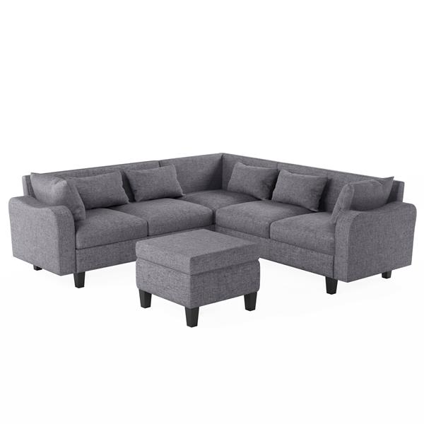 [New]87" Modern Sectional Sofa with coffee table,6-Seat Couch Set with Storage Ottoman,Various Combinations,L-Shape Indoor Furniture with Unique Armrests for Living Room,Apartment, 2 Colors(6 pillows)