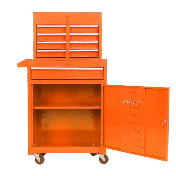 Detachable 5 Drawer Tool Chest with Bottom Cabinet and One Adjustable Shelf--Orange