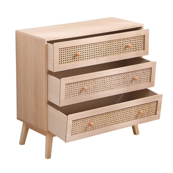 31.5 "3-Drawers Rattan Storage Cabinet Rattan Drawer,for Bedroom,Living Room,Natural 