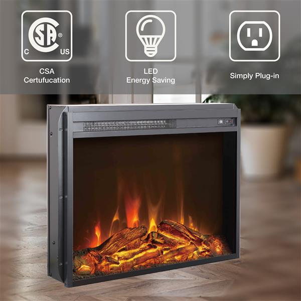 23 inch electric fireplace insert, cost-effective heater with log set & realistic flame, overheating protection