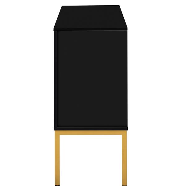 Large Storage Space Sideboard with Artificial Rattan Door and Rebound Device for Living Room and Entryway (Black)