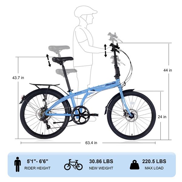 24" Folding City Bike Aluminum Frame 7 Speed Folding Bike