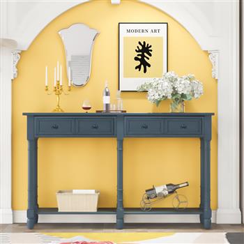 Console Table Sofa Table Easy Assembly with Two Storage Drawers and Bottom Shelf for Living Room, Entryway (Antique Navy)