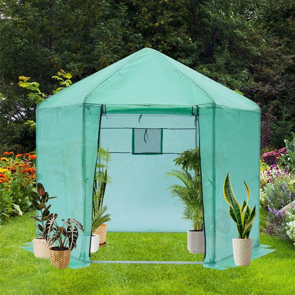 Walk-in Greenhouse Hexanal Upgrade Reinforced Frame Heavy Duty Plastic Greenhouse Reinforced Thickened Waterproof Insulation(9.2*8.1 ft)