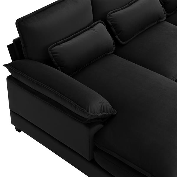 [VIDEO provided][New]110*55" Modern U-shaped Sectional Sofa with Waist Pillows,6-seat Upholstered Symmetrical Sofa Furniture,Sleeper Sofa Couch with Chaise Lounge for Living Room,Apartment,Black