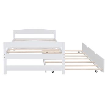 Twin Size Platform Bed with Twin Size Trundle, White