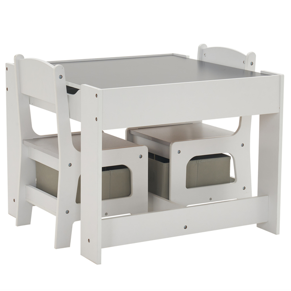 Children's Wooden Table And Chair Set With Two Storage Bags (One Table And Two Chairs) Grey And White