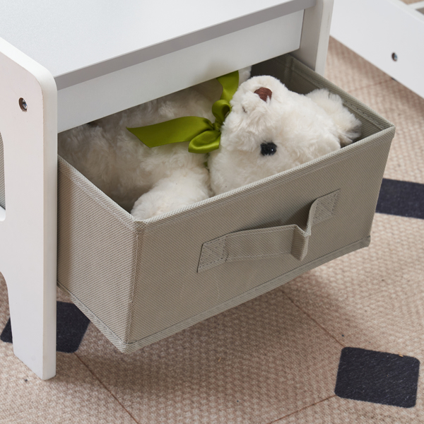 Children's Wooden Table And Chair Set With Two Storage Bags (One Table And Two Chairs) Grey And White