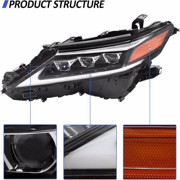 Headlight Assembly Fit For 8th Gen 2018 2019 2020 2021 2022 2023 Toyota Camry SE LE XSE XLE TRD, Driver and Passenger Side Full LED HeadLamp