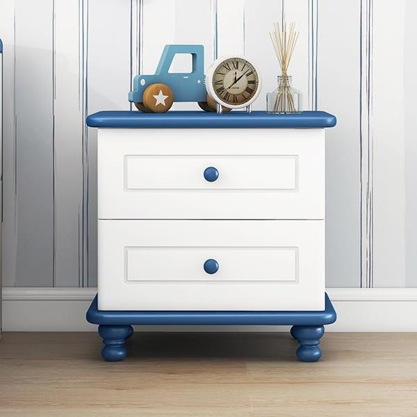 Wooden Nightstand with Two Drawers for Kids,End Table for Bedroom,White+Blue