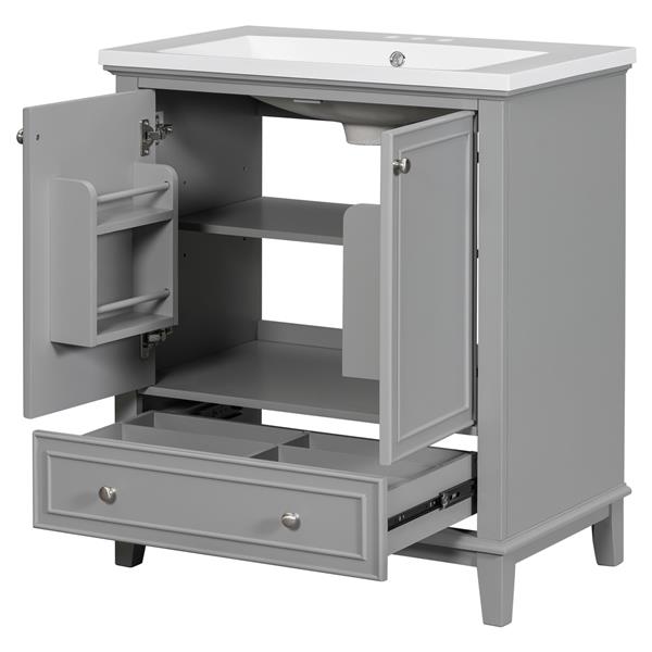 30" Bathroom Vanity with Sink Combo, Multi-functional Bathroom Cabinet with Doors and Drawer, Solid Frame and MDF Board, Grey