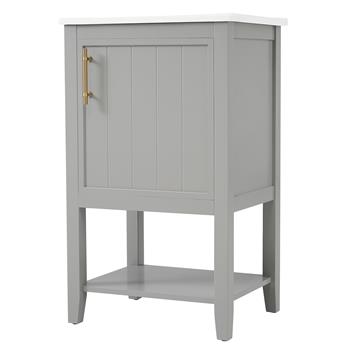 20\\" Bathroom Vanity with Sink, Bathroom Cabinet with Soft Closing Door, Storage Rack and Open Shelf, Grey