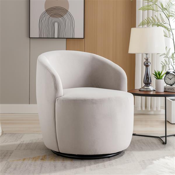 Velvet Fabric Swivel Armchair Barrel Chair With Black Powder Coating Metal Ring,Gray