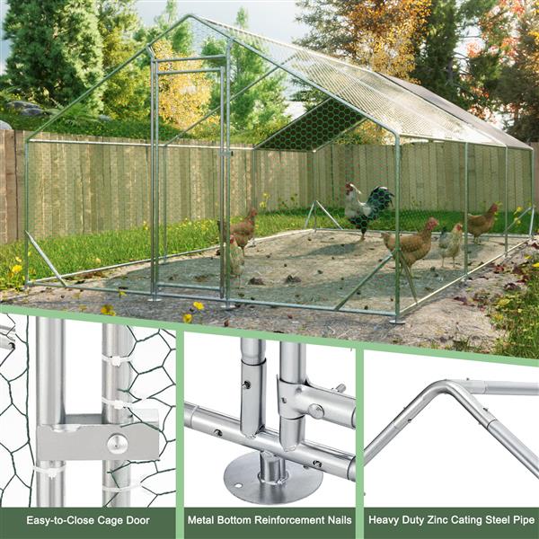 Large Metal Chicken Coop, Walk-in Chicken Run,Galvanized Wire Poultry Chicken Hen Pen Cage, Rabbits Duck Cages with Waterproof and Anti-Ultraviolet Cover for Outside(10' L x 20' W x 6.56' H)