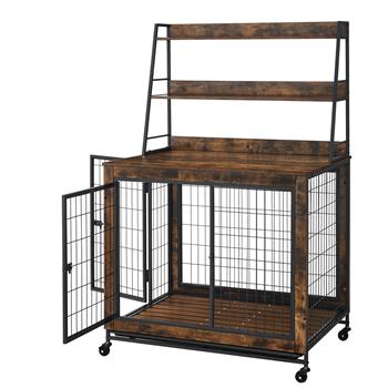 Furniture type dog cage iron frame door with cabinet, two door design, Rustic Brown,37.99\\"WX27.36\\"DX59.92\\"H