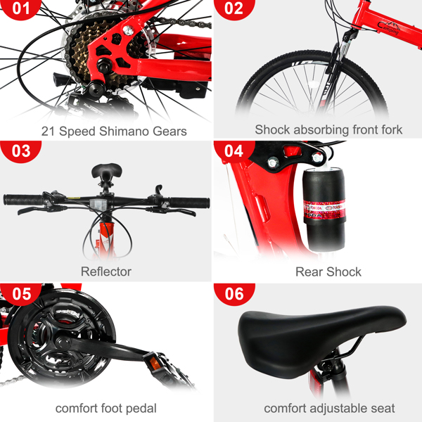 CamPingSurvivals 26in Land Rover Shimano TX30 High Carbon Steel 100kg 21 Speed ​​Red Black Mountain Bike