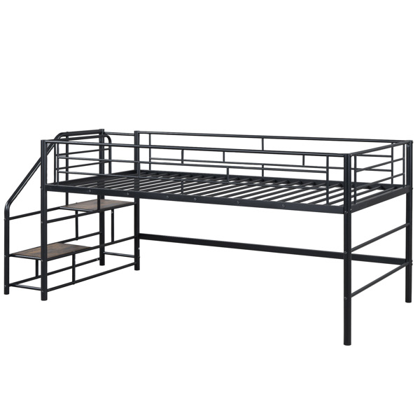 Mid Loft Bed with Storage stairs, Twin, Black