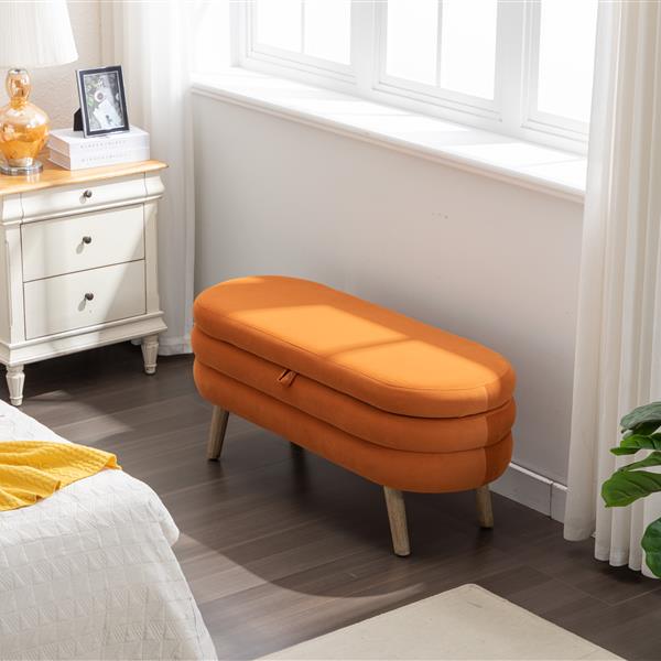 036-Velvet Fabric Storage Bench Bedroom Bench With Wood Legs For Living Room Bedroom Indoor,Orange