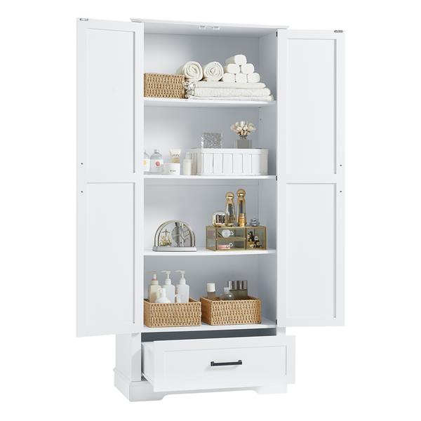 Tall Bathroom Storage Cabinet, Cabinet with Two Doors and One Drawer, Adjustable Shelf, MDF Board, White