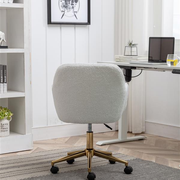 Modern Teddy Fabric Material Adjustable Height 360 Revolving Home Office Chair With Gold Metal Legs And Universal Wheel For Indoor,White