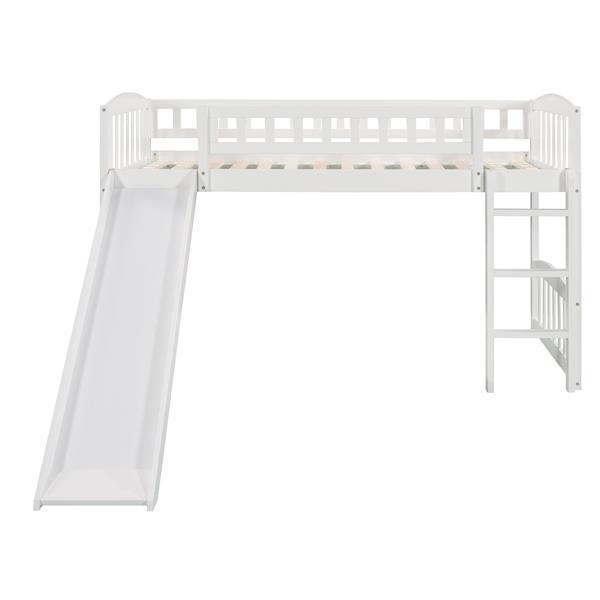 Twin size Loft Bed with Slide and Ladder, White