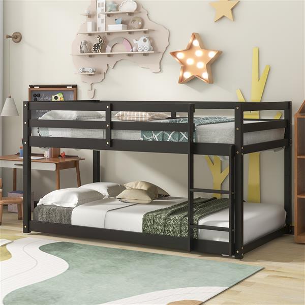 Twin over Twin Floor Bunk Bed,Espresso