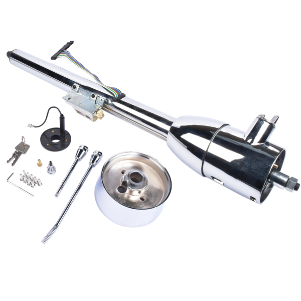 32" Floor Shift Tilt Manual Steering Column w/ 9 Hole Wheel Adapter + Key Chrome