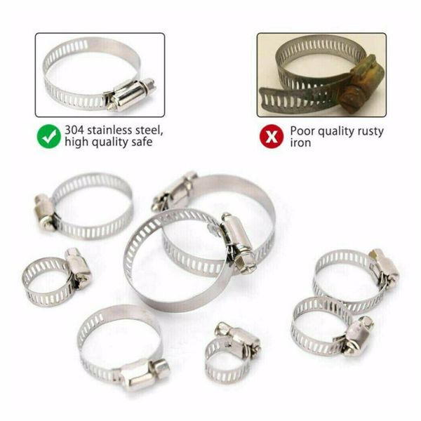 101 Pcs Assorted Stainless Steel Hose Clamp Kit With No Driver Jubilee Clips Set